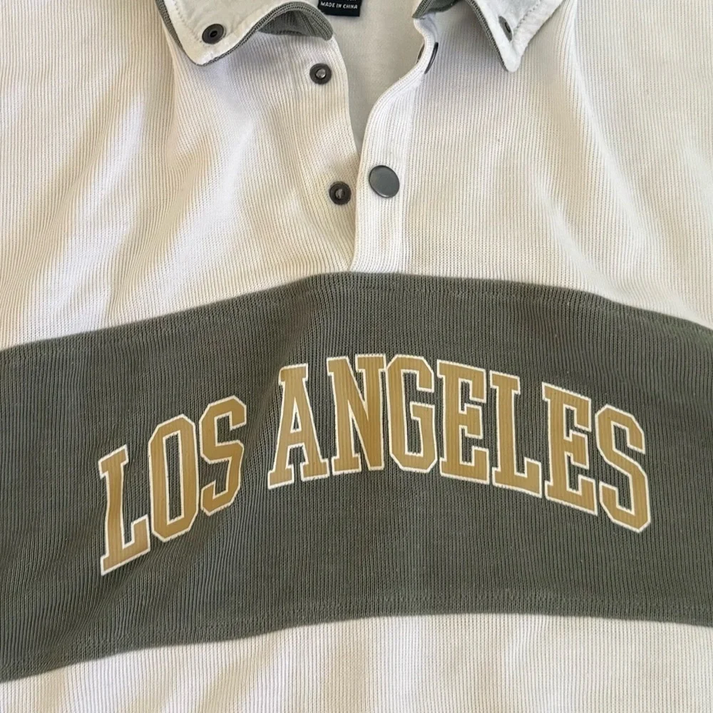 Forever 21 Los Angeles Graphic Rugby Pullover in Green/White | size Medium